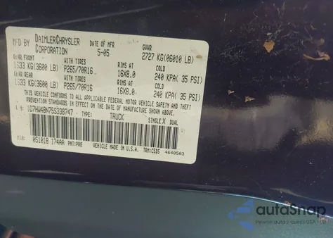 2005 Dodge Dakota Slt z USA, uszkodzony, nr VIN 1D7HW48N75S338747